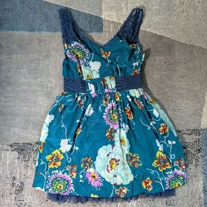 ✨ Free People Floral Lace Strap Dress – Boho Beauty in Teal! ✨